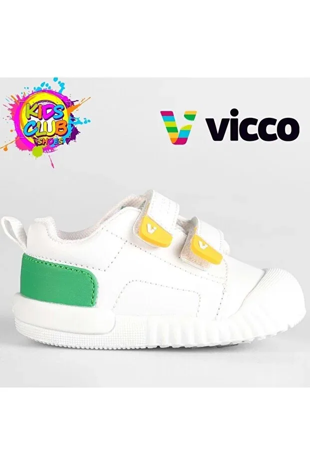Детские кроссовки для девочек текстильные с липучками Vicco, White-Green