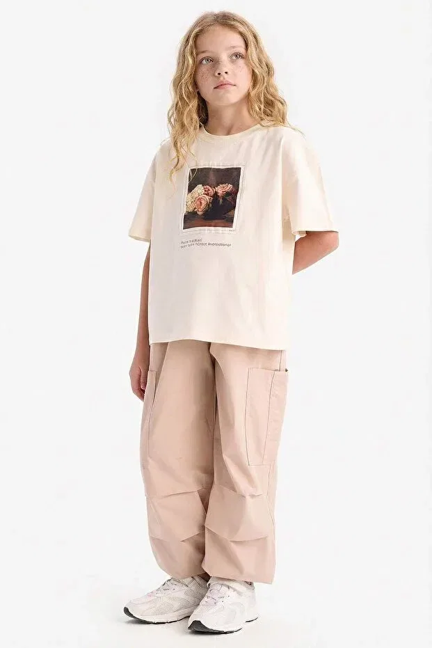 Детские брюки для девочек хлопковые карго джоггеры Defacto, Beige-Bg775