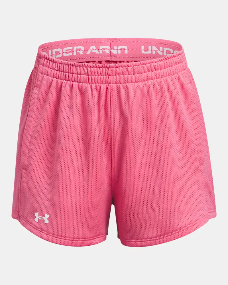 Шорты с длиной по внутреннему шву 6 см из дышащей двойной сетки UA Tech Mesh Play Up UnderArmour, Super Pink/White — фото 2