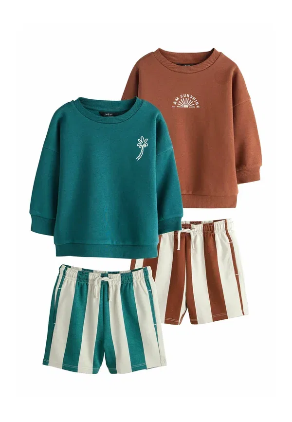 Комплект из толстовки и брюк полосатый Crew neck 2 pack set Next rust brown, teal, коричневый/бирюзовый