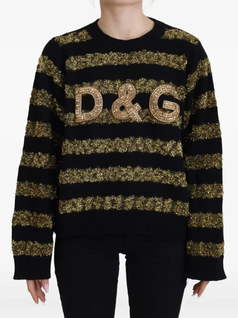 Полосатый свитер D&G с кристаллами DOLCE & GABBANA, черный