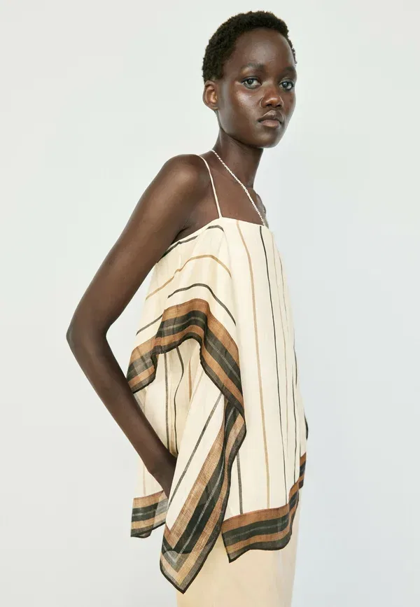 Топ с открытой спиной Flowing striped strappy top Massimo Dutti, Beige, бежевый — фото 2