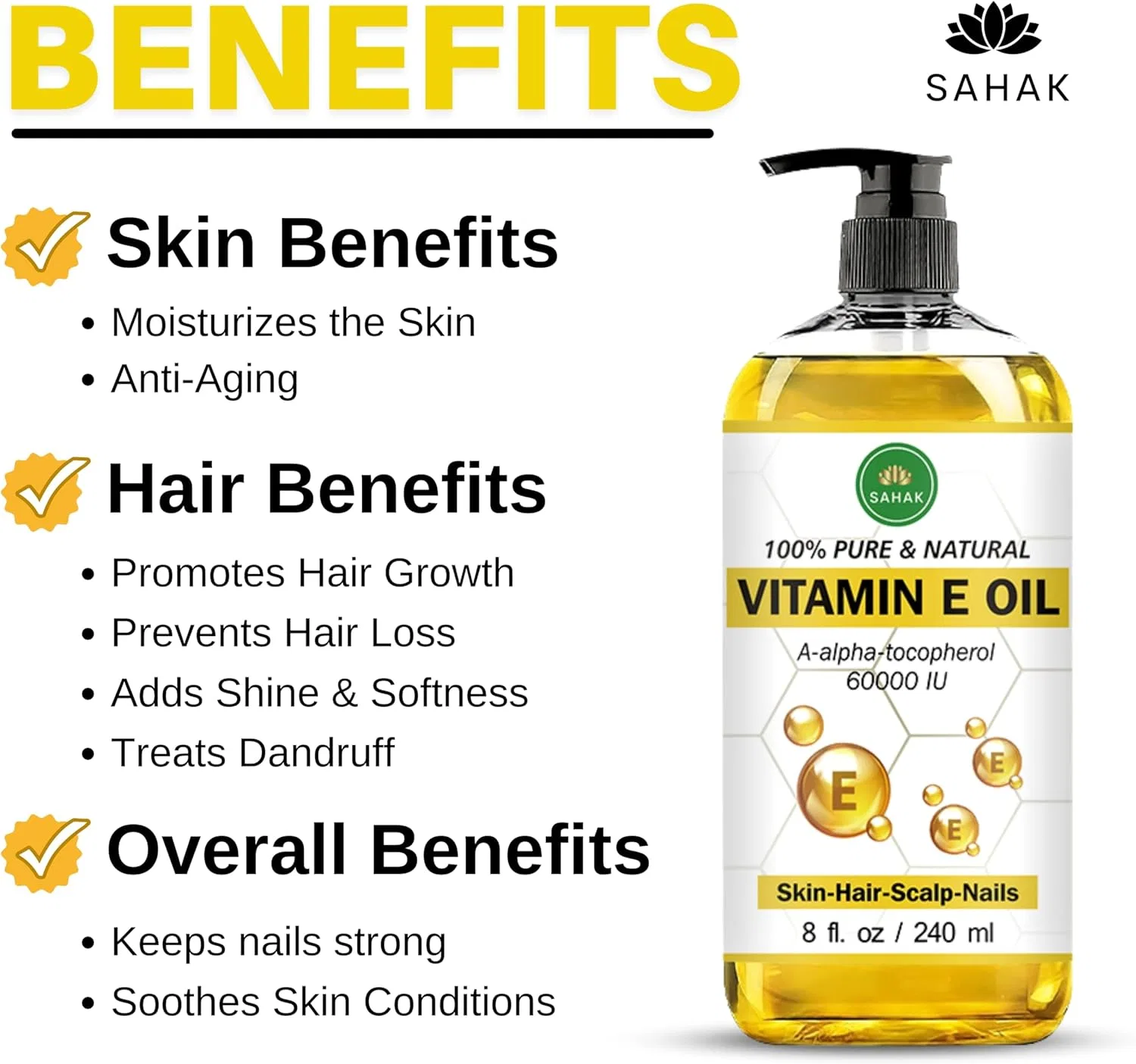 Масло для тела и волос SAHAK Natural Vitamin E Oil, 240 мл — фото 4