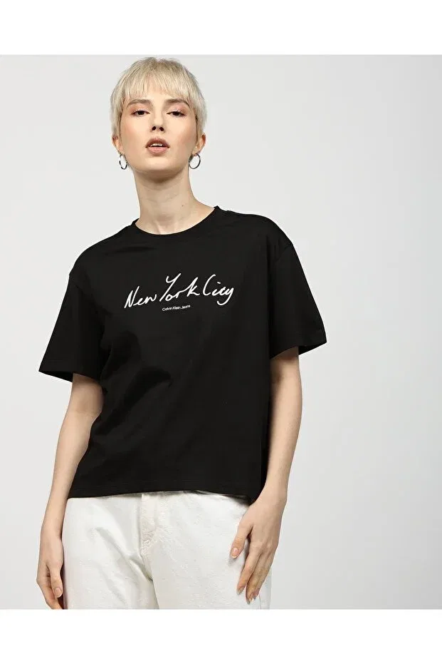 Женская хлопковая футболка с коротким рукавом Calvin Klein, Black