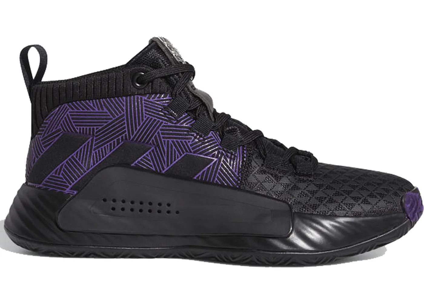 Детские кроссовки для мальчиков баскетбольные Adidas Dame 5, Core Black/Active Purple/Silver Metallic