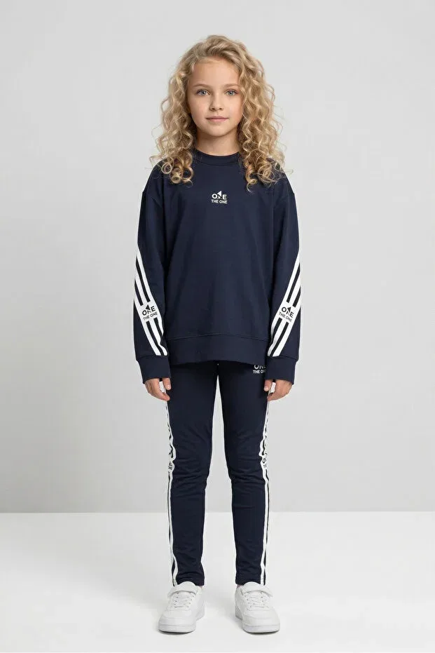 Детский спортивный комплект для девочек с принтом Black One, Navy Blue