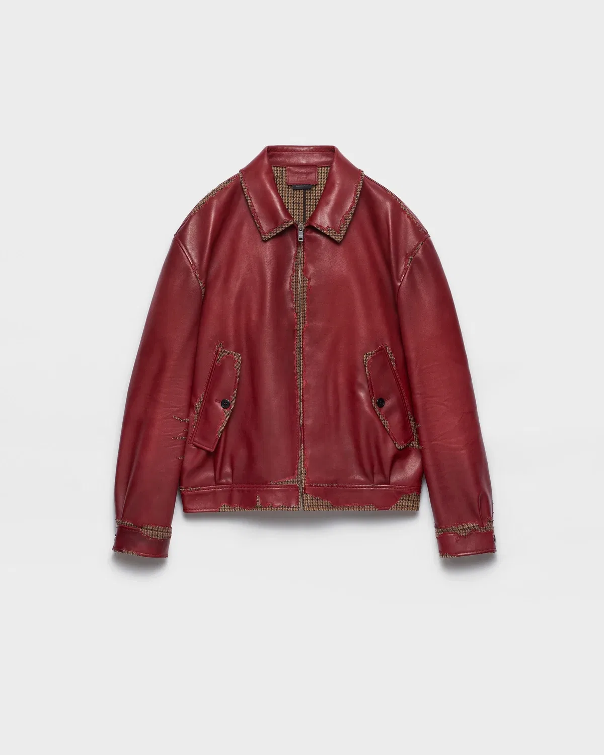 Куртка из клееной наппы и ткани в гусиную лапку Prada, красный