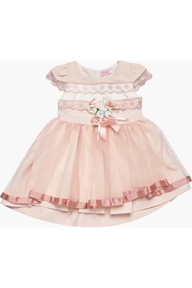 Детское платье для девочек с коротким рукавом frnd with tail, tulle and flower figures Friend Kids, Powder
