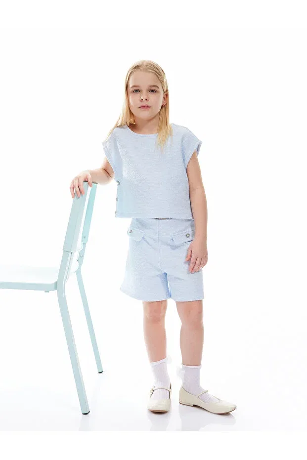 Детские шорты для девочек с карманами Cotton pocket detailed tweed shorts with elastic waist Koton, Blue