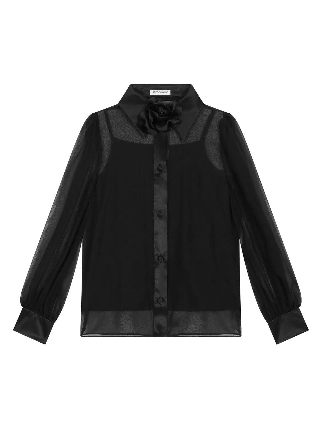 Шелковая рубашка с флоральной аппликацией Dolce & Gabbana, черный
