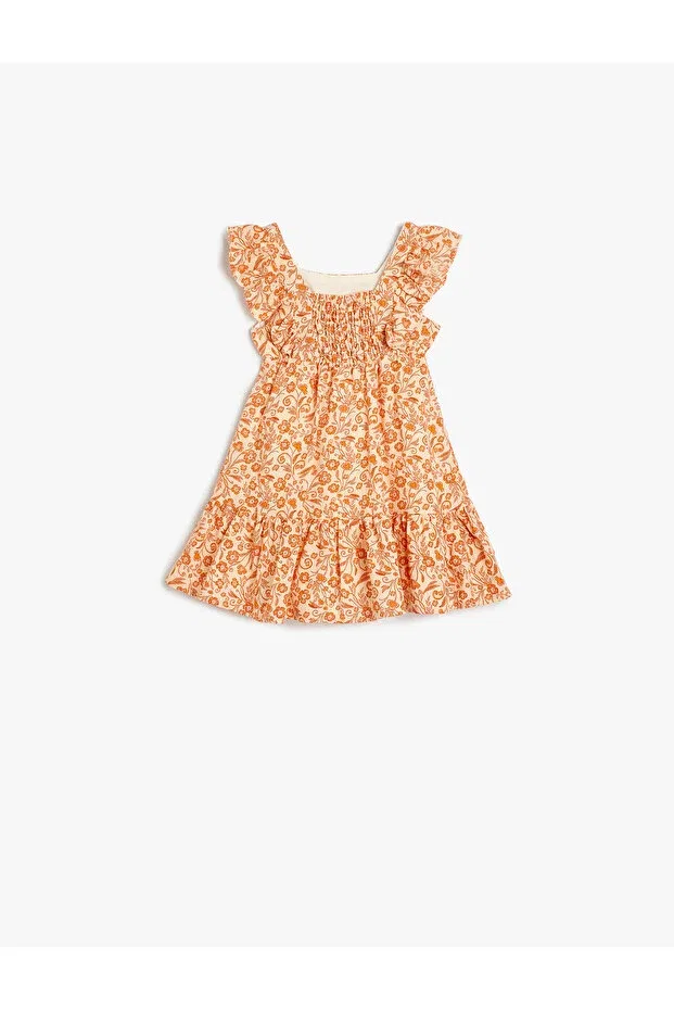 Детское платье для девочек с цветочным принтом Koton, Orange Patterned — фото 2
