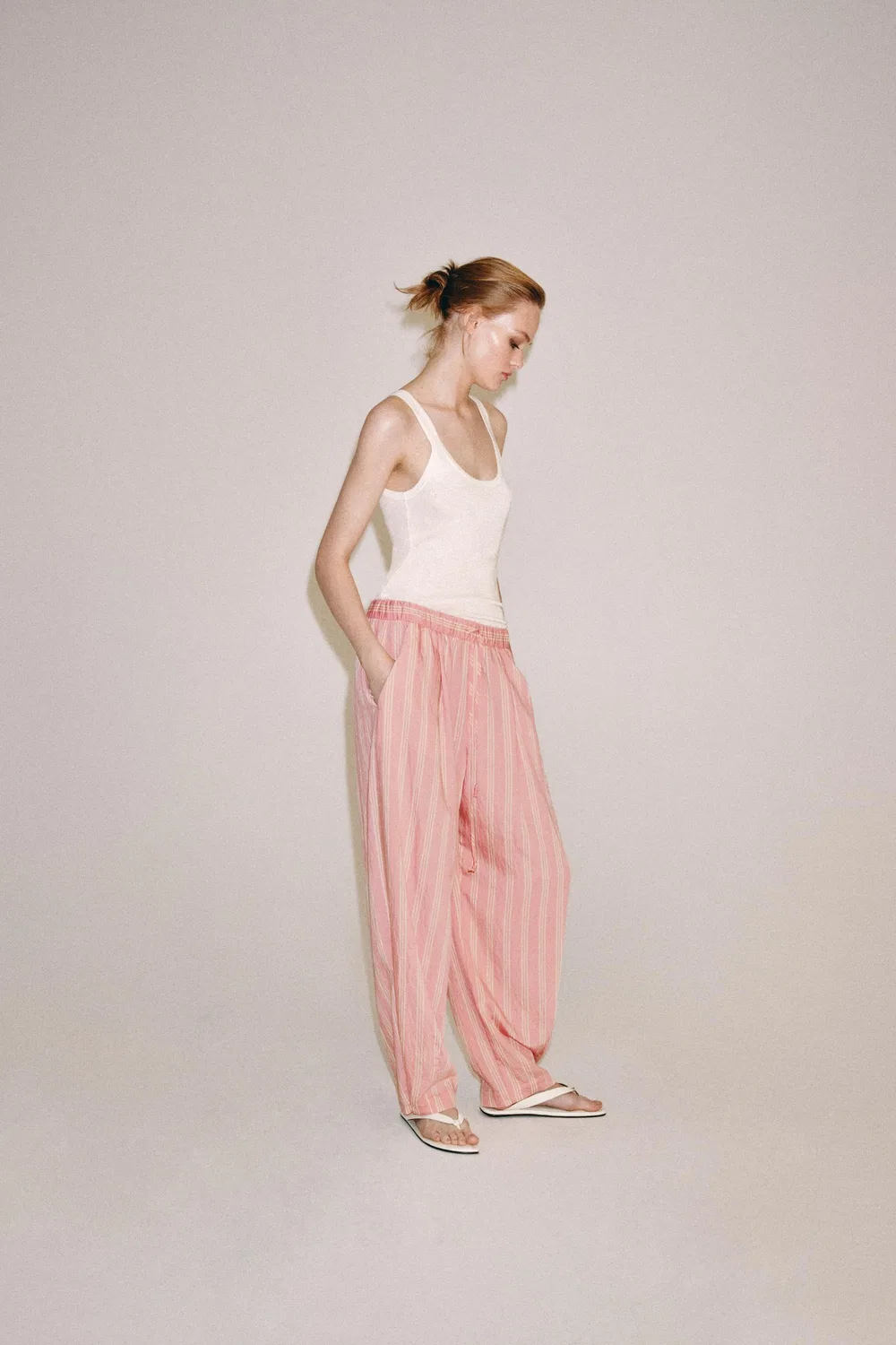 Полосатые брюки-саруэль из коллекции ZW ZARA, Pink/White — фото 4