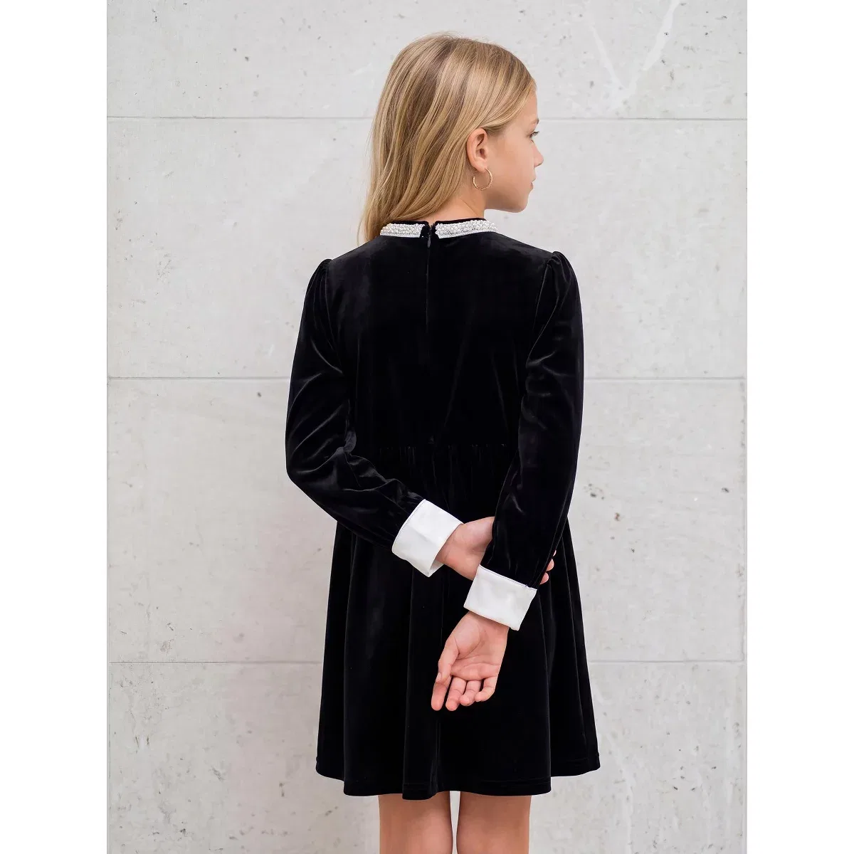 Детское платье для девочек из велюра с длинным рукавом INSPIRE CHIC, Black — фото 4