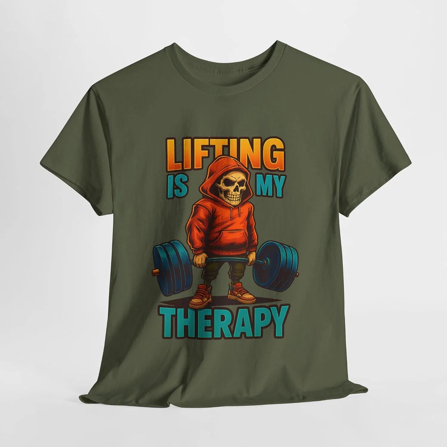 Мужская футболка с принтом Lifting Is My Therapy, Military Green — фото 4