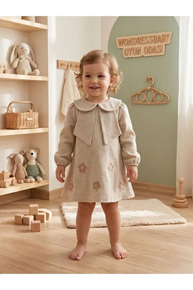 Детское платье для девочек с вышивкой Cherrys Bebek, Brown