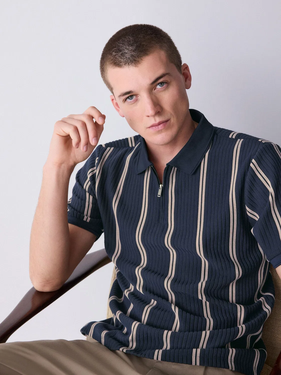 Поло с вертикальной полосой, Quarter Zip Next, темно-синий/камень — фото 4