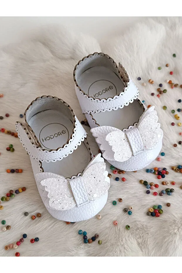 Детские пинетки-лоферы из натуральной кожи для новорожденных Angel White Hodore, White