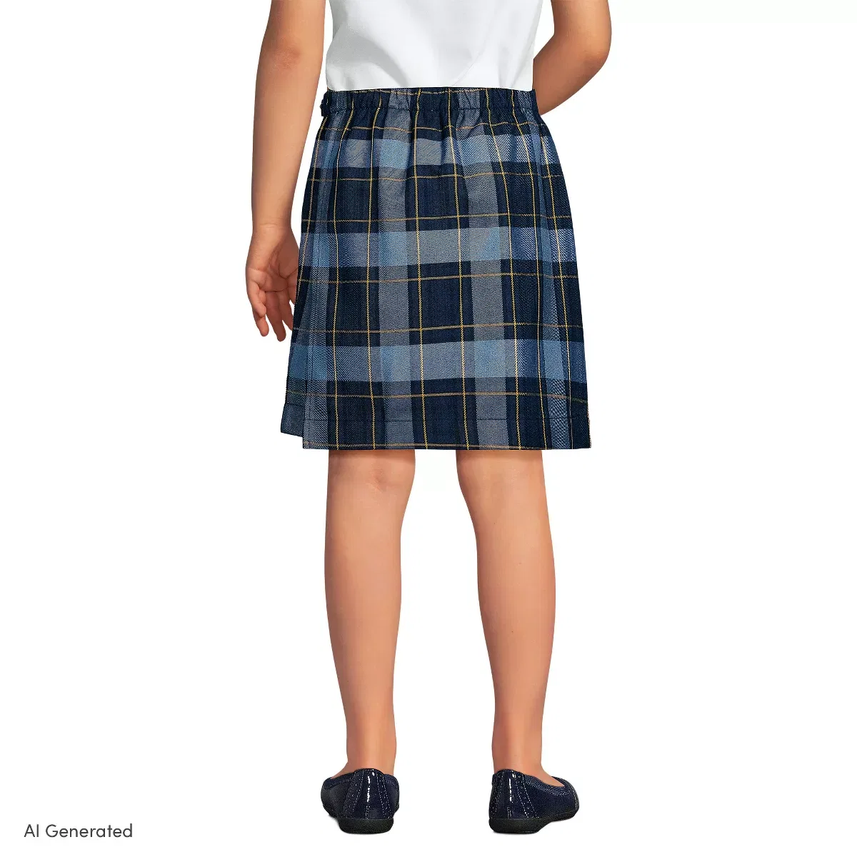 Детская юбка-шорты для девочек с принтом классический клетка Lands' End, Classic Navy Plaid — фото 2