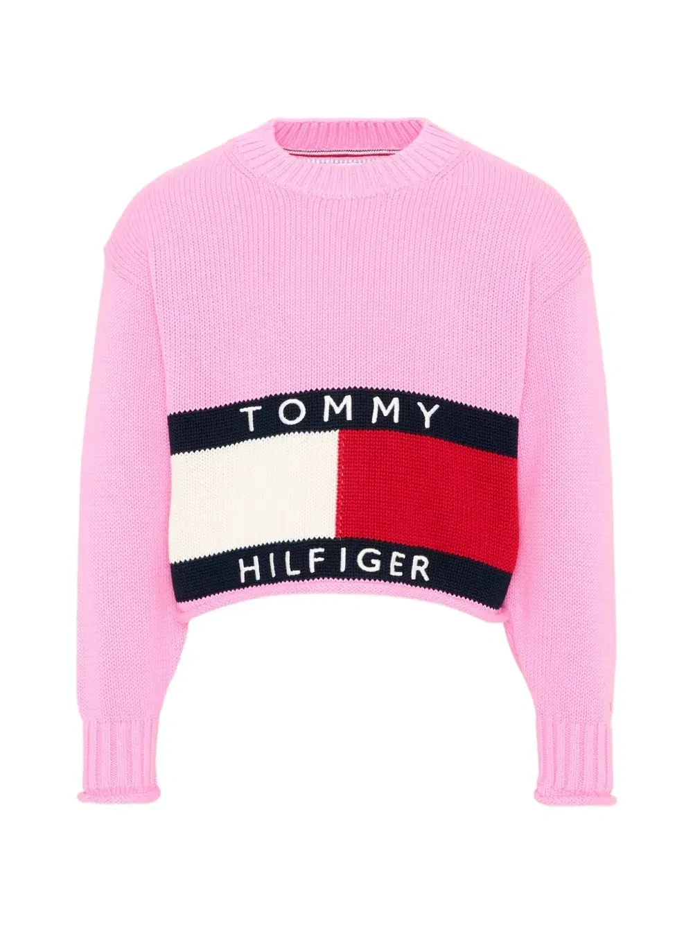 Укороченный свитер с логотипом интарсия Tommy Hilfiger Junior, розовый