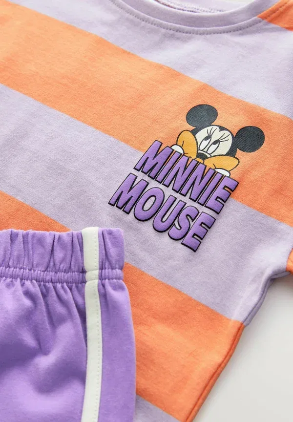 Комплект с коротким рукавом и шортами с принтом Minnie Mouse Regular Fit Next, оранжево-фиолетовый в полоску — фото 2