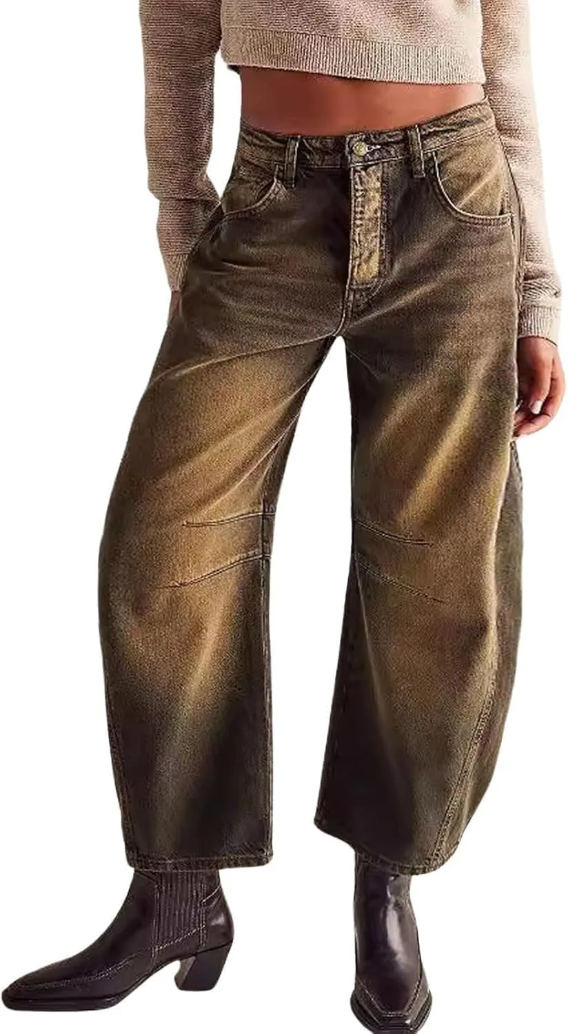 

Yoeasy женские джинсы baggy barrel wide leg mid rise vintage denim