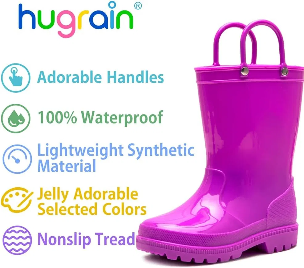 Детские дождевые сапоги для девочек с принтом HugRain, Pink Purple — фото 3