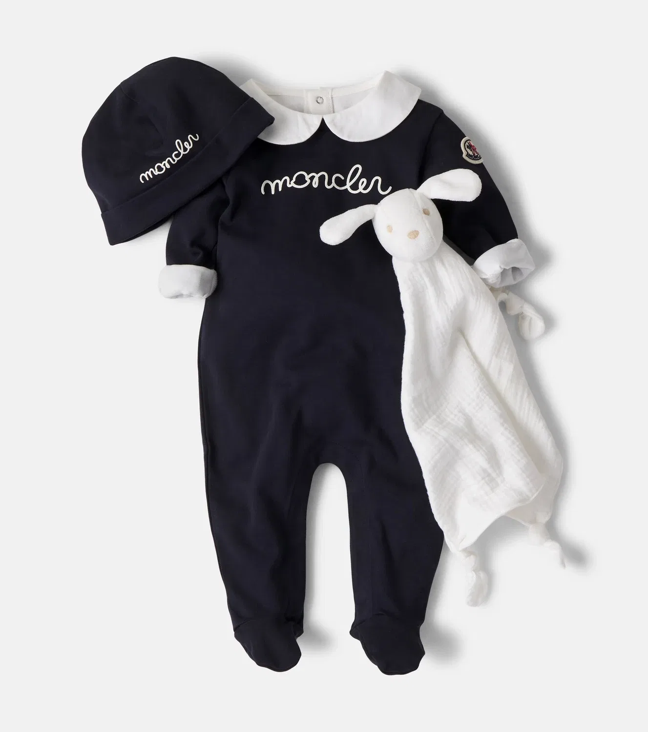Комплект из боди и шапочки хлопковый Moncler Enfant, синий — фото 2