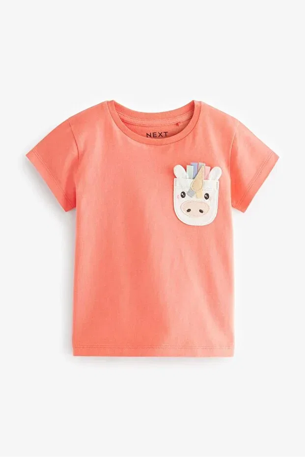 Детский комплект футболок с коротким рукавом с принтом Basics Next Baby, Green/Coral Pink — фото 3