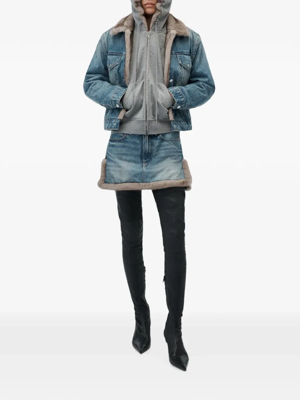 Джинсовая куртка с подкладкой из искусственной норки Alexander Wang, синий — фото 2