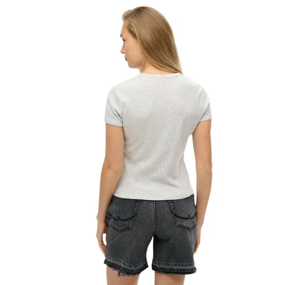 Женская хлопковая футболка Superdry Essential, Цвет: Grau — фото 3