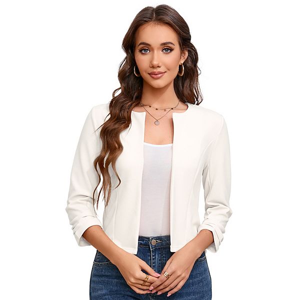 

Женский офисный удлиненный пиджак с открытым передом и длинными рукавами Kojooin, White