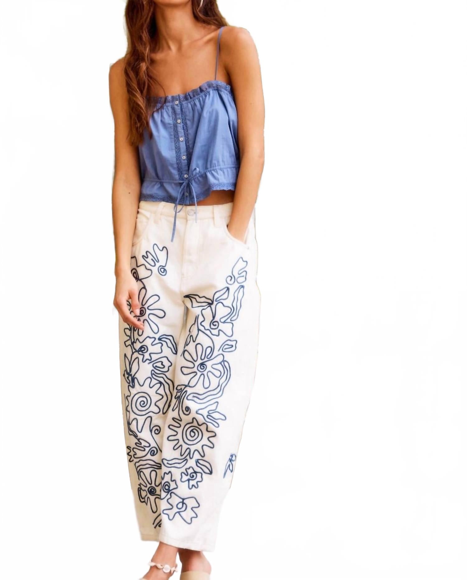 

Мечтательная блузка-топ на резинке в выцветшем дениме Free People, Faded Denim