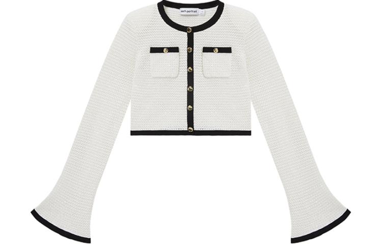 

Кардиган с пуговицами для автопортрета в технике вязания крючком Self-portrait, белый