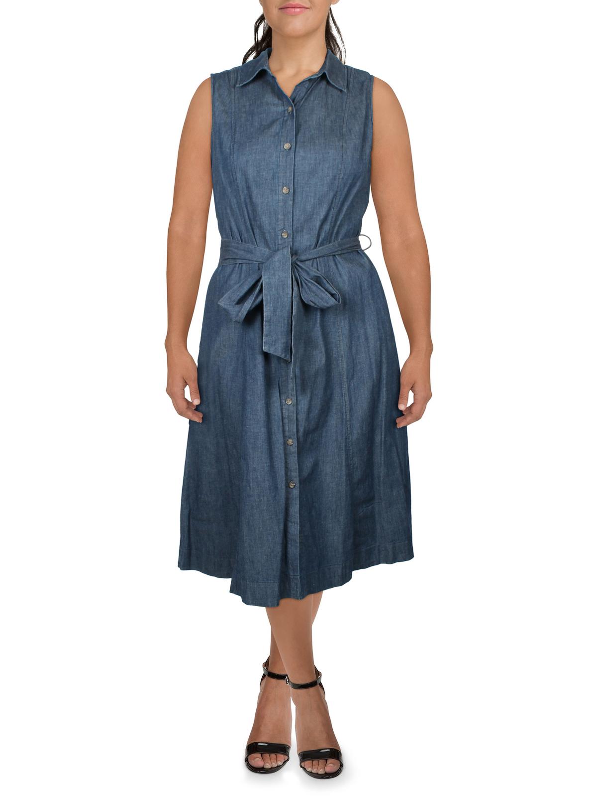 

Женское платье-рубашка миди с завязывающимся поясом Anne Klein, цвет dark wash