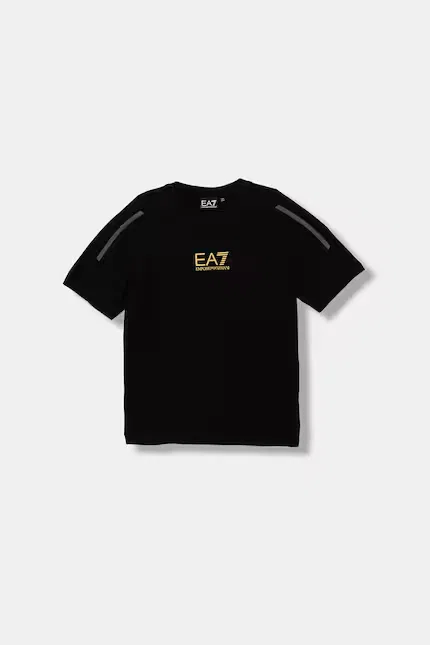 Футболка детская из хлопка с эластаном EA7 Emporio Armani, черный