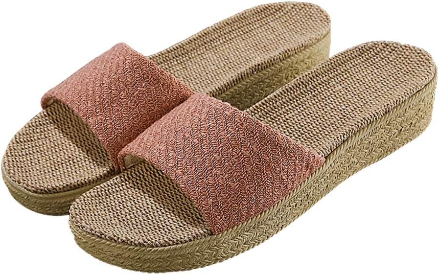 

Женские тапочки с открытым носком YXCKG, льняные домашние тапочки, женские сандалии на танкетке для лета, пляжные тапочки, повседневные сандалии, противоскользящие для дома и улицы (Цвет: красный оттенок кожи, Размер: EUR35-36)