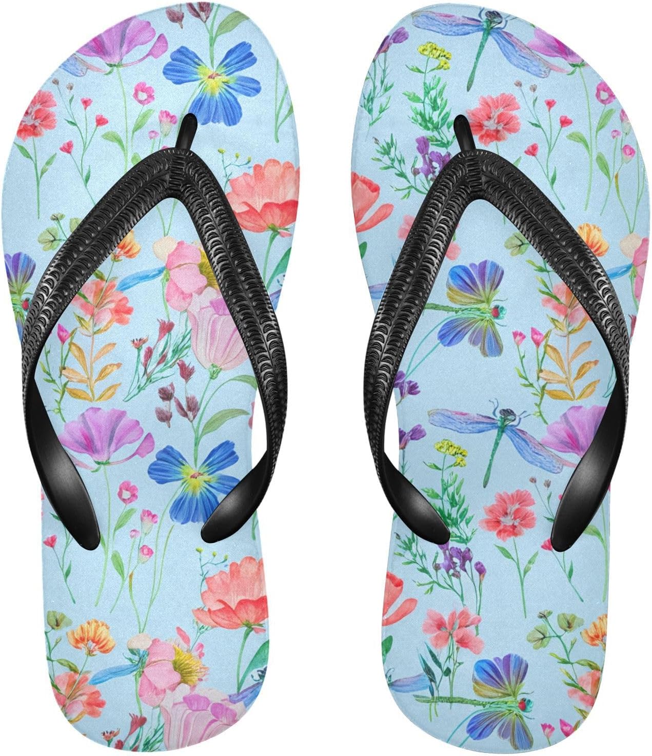 

Вьетнамки с цветочным рисунком и листьями стрекозы, бирюзовые, для пляжа и душа, резиновые, нескользящие, летние шлепанцы для женщин и мужчин Sinestour