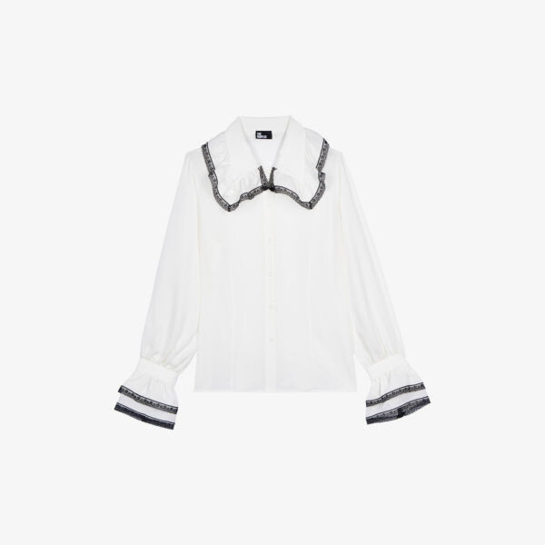 

Шелковая рубашка с кружевной отделкой на воротнике The Kooples, белый