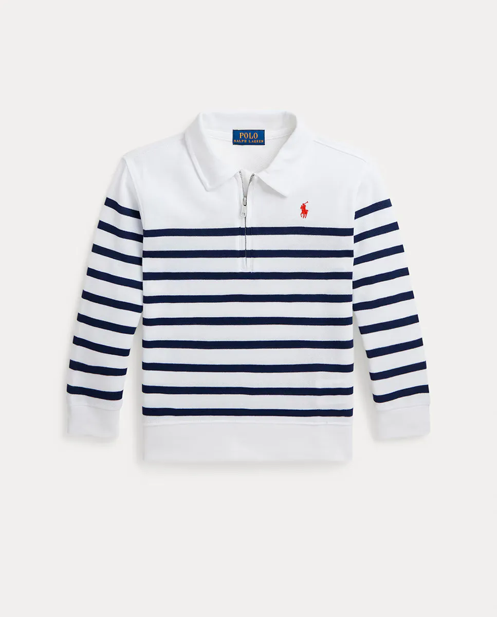

Полосатый свитер для мальчика с воротником-поло Polo Ralph Lauren, белый