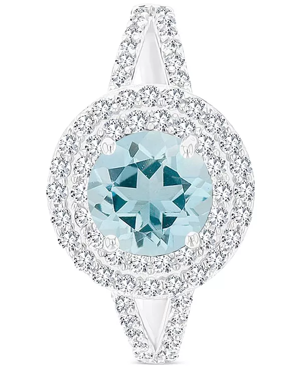 

Кольцо с аметистом (1-1/5 карата tw) и выращенным в лаборатории белым сапфиром (5/8 карата tw) в виде гало-камня из стерлингового серебра (также с другими камнями) Macy'S, aquamarine