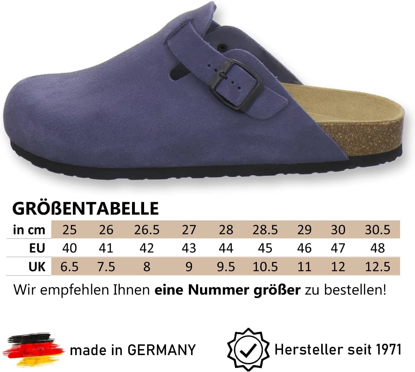 Мужские сабо AFS-Schuhe 3900, удобные домашние тапочки, кожаные тапочки, сделано в Германии, Azure — фото 3