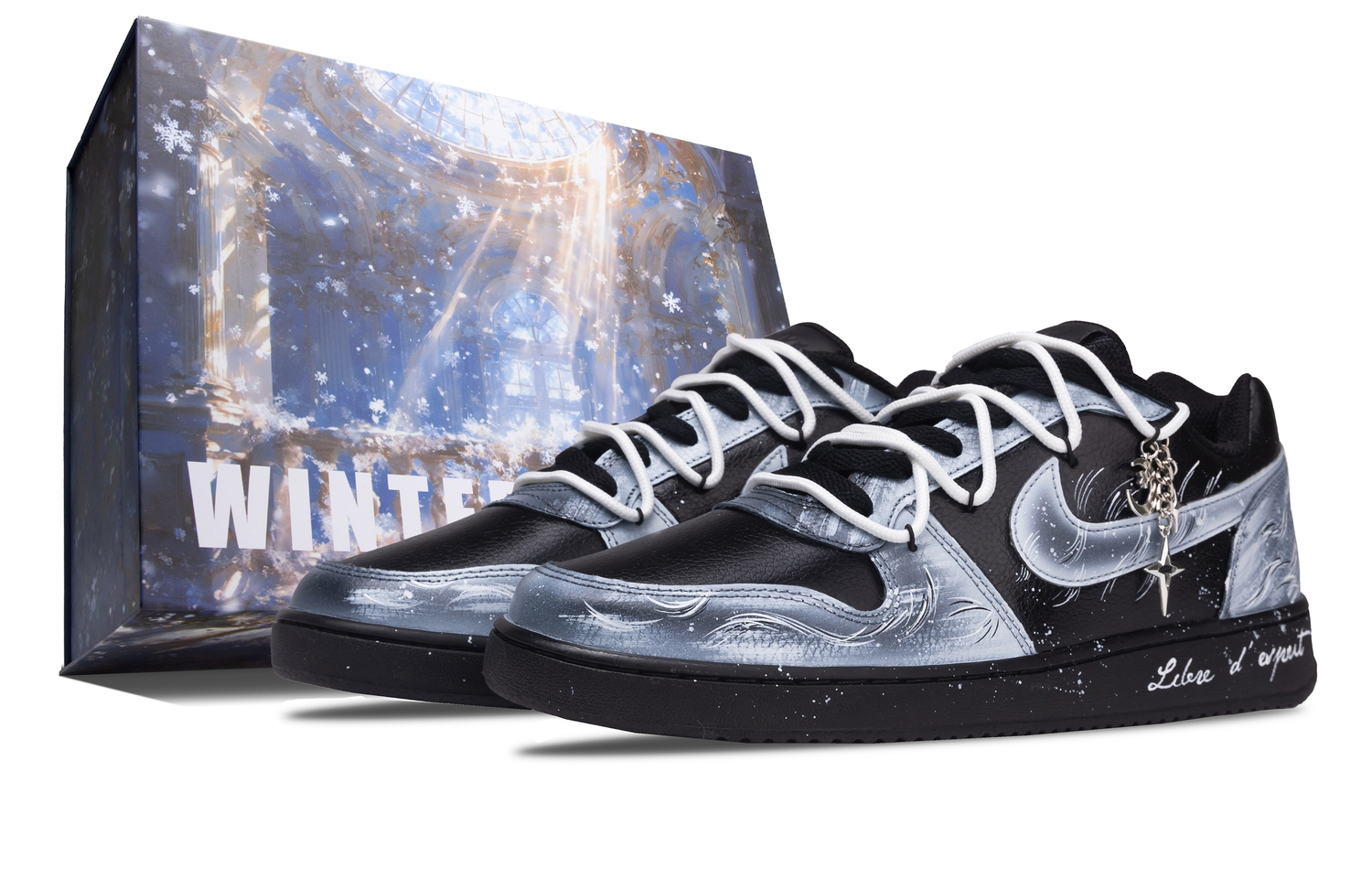 

Nike Мужские низкие скейтбордные кроссовки EBERNON Silver Moonlight Tide, износостойкие, черный с серым рисунком