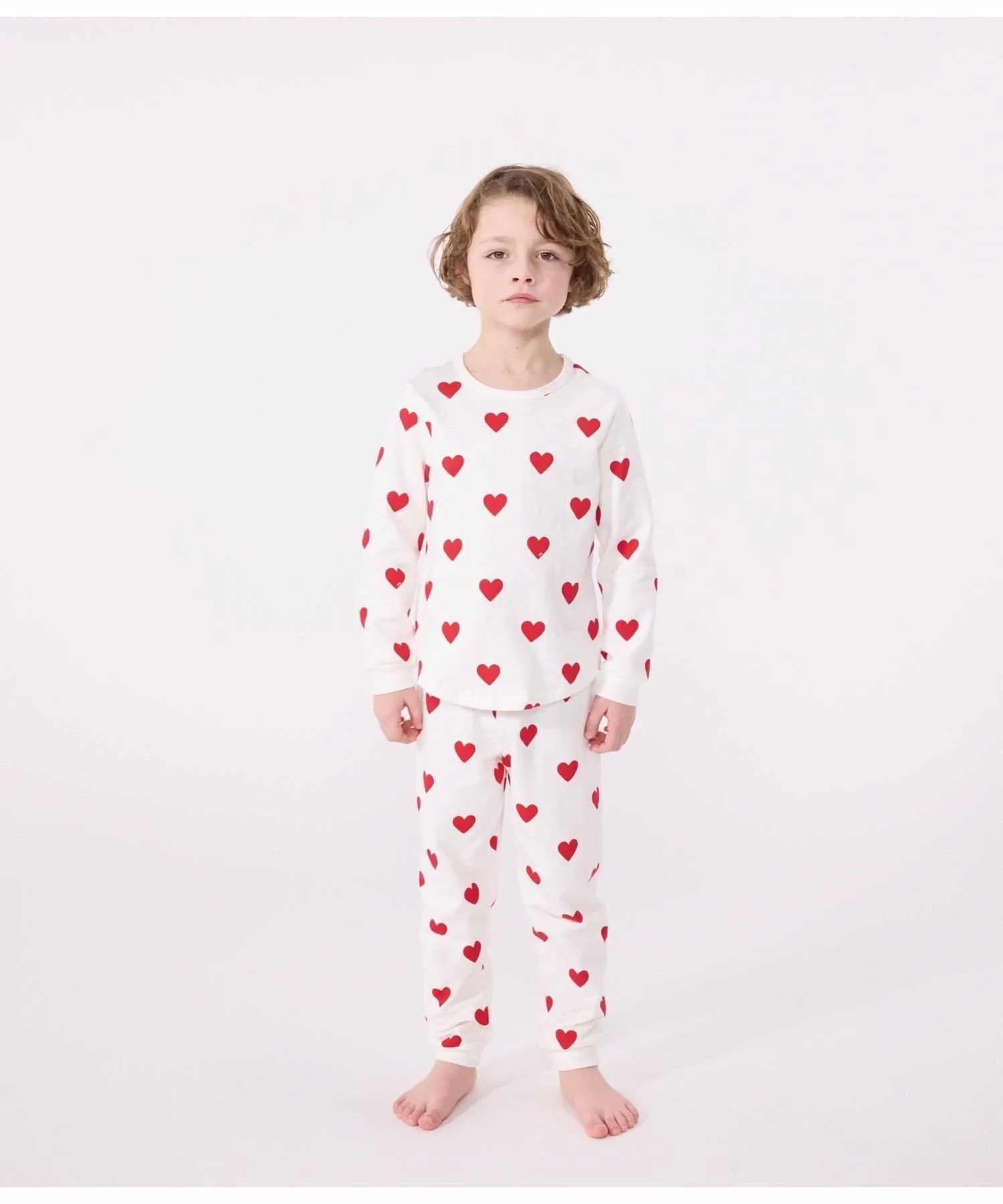 Пижама с длинными рукавами и принтом в виде сердечек PETIT BATEAU, Off-white/red — фото 2