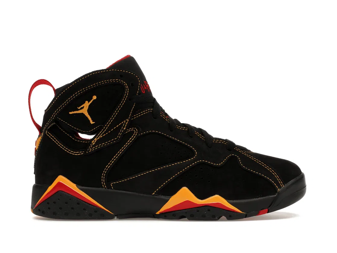 Детские кроссовки для мальчиков с контрастной строчкой Jordan 7 Retro, Black/Citrus-Varsity Red