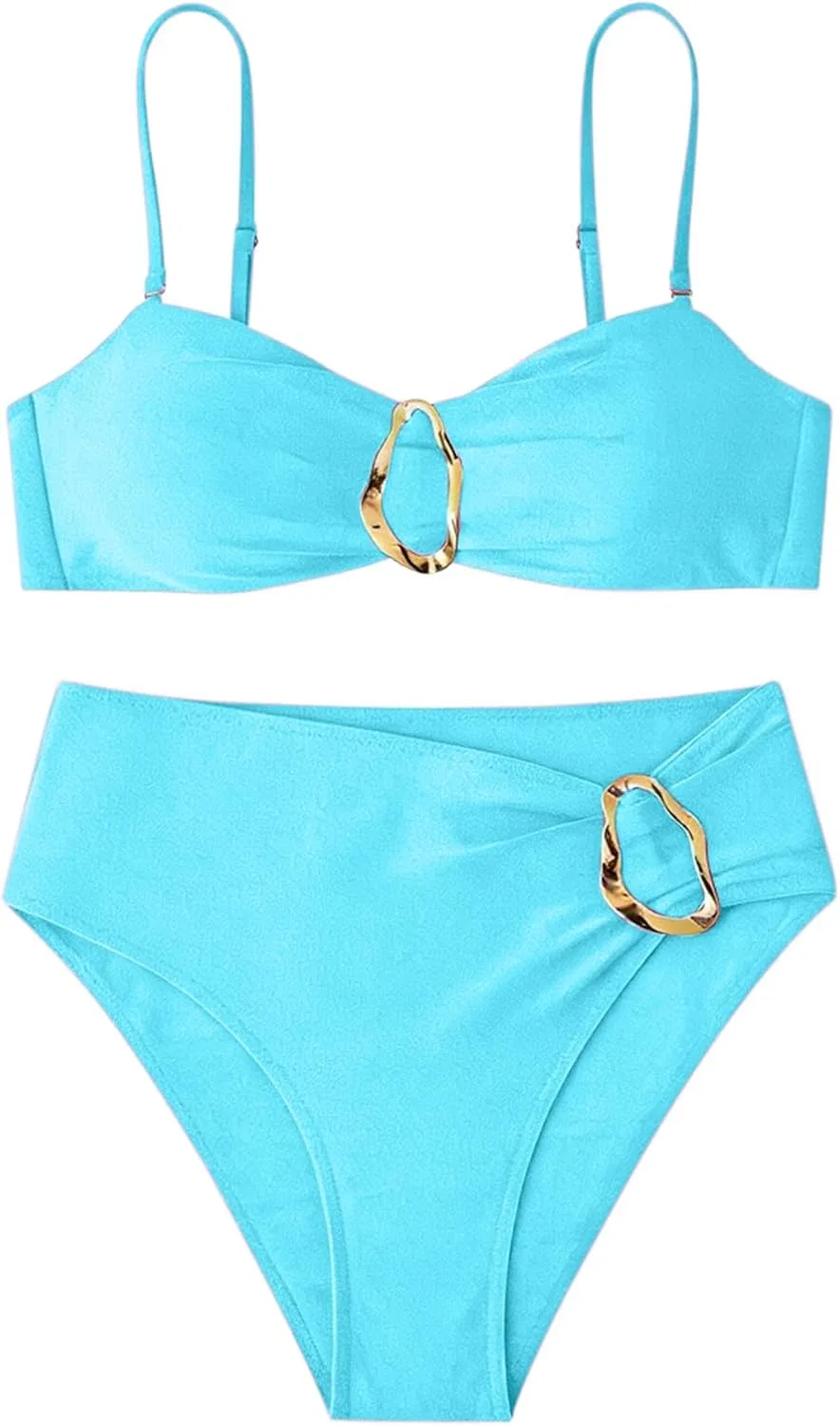 Женский бикини-комплект с металлическими кольцами Tankini, Sky Blue — фото 3