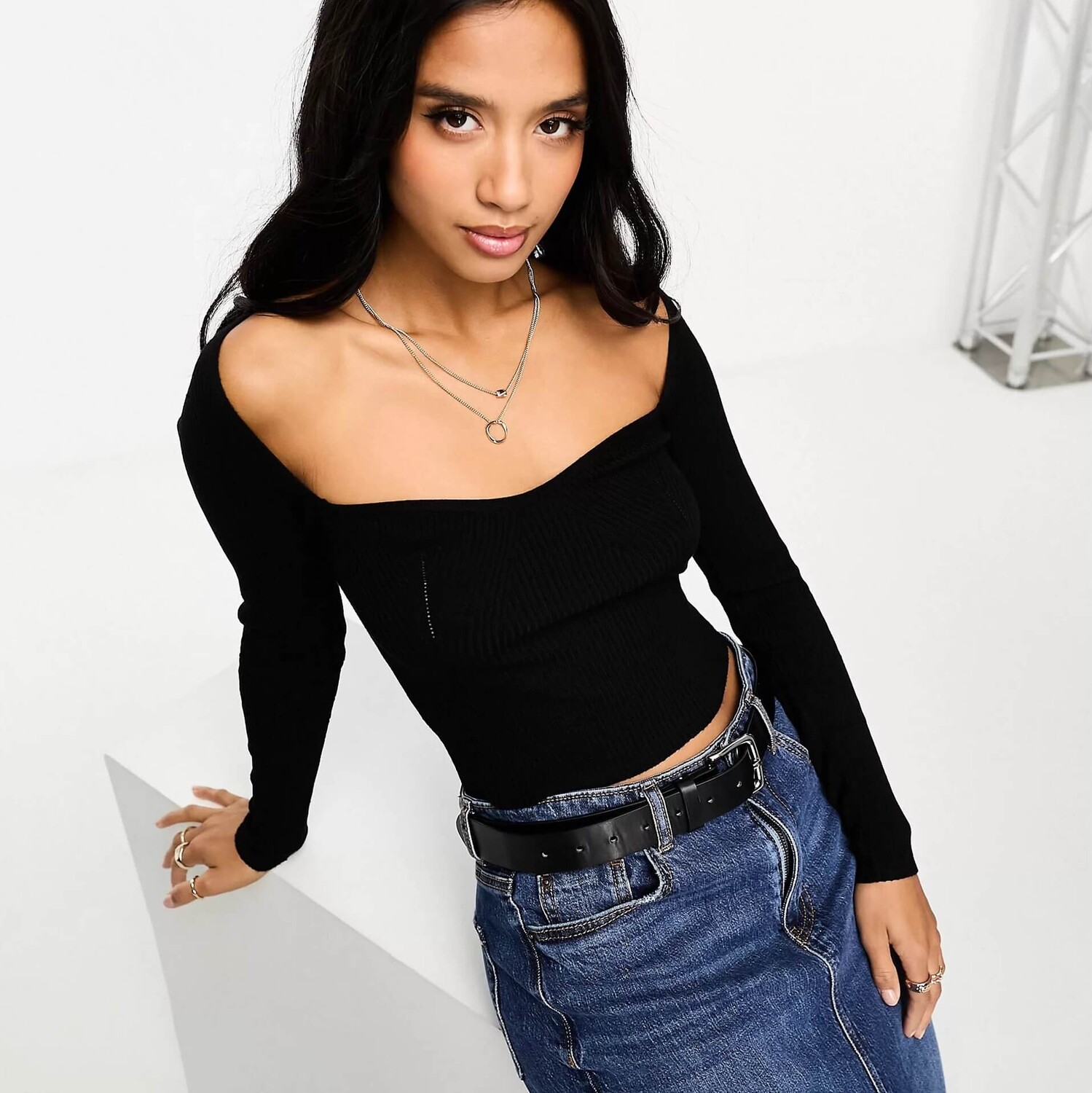 

Топ Threadbare Petite Vanessa Sweetheart Neckline Ribbed, черный