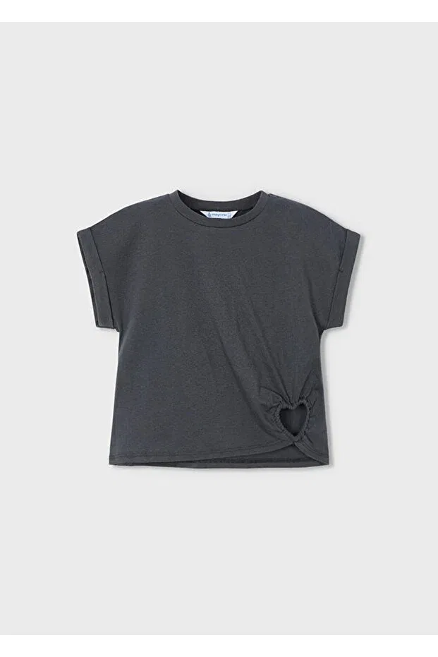 Детская футболка для девочек хлопковая Girl'S heart detailed t-shirt Mayoral, Gray — фото 2