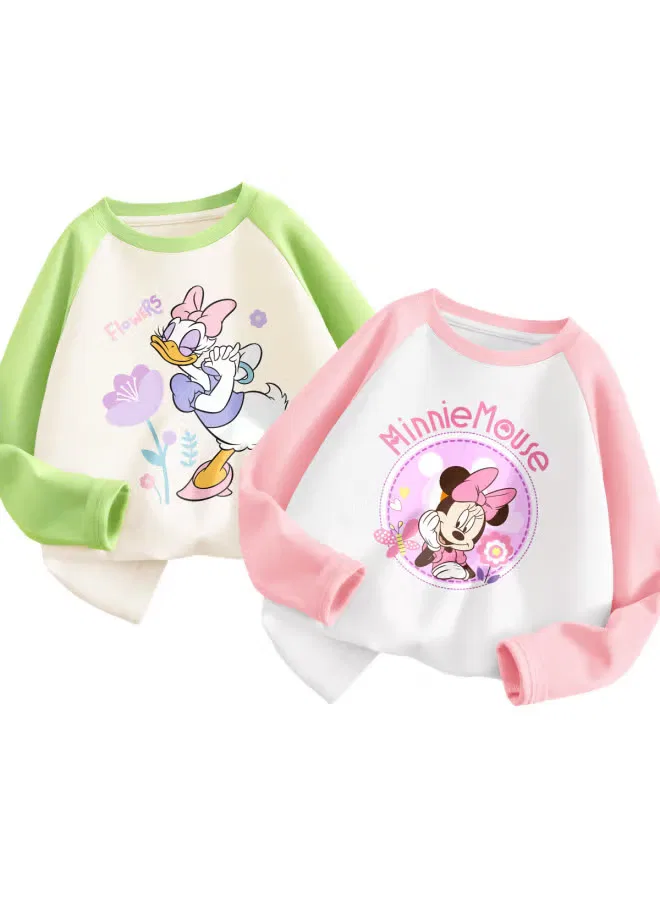 Футболка детская с длинным рукавом комплект 2 шт с принтом Daisy и Butterfly Minnie Disney, розовый