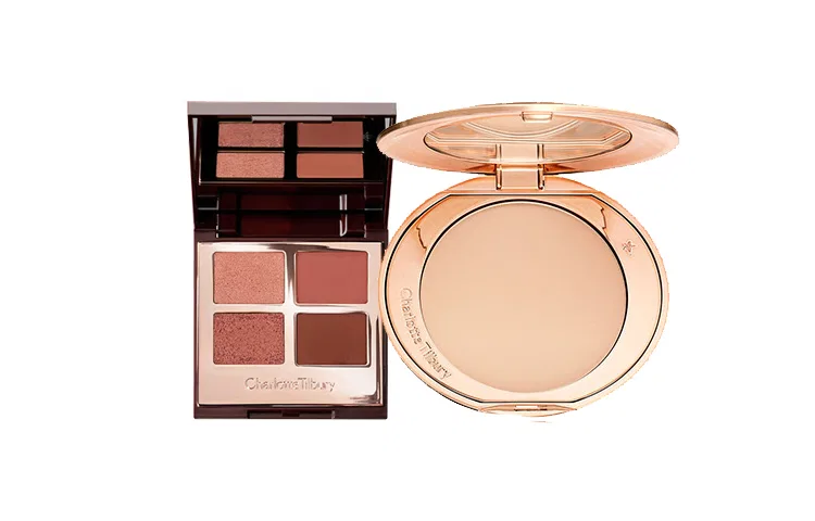Женский набор косметики Charlotte Tilbury Small Gold Powder+4 Colors Eyeshadow Palette, Honey Powder Natural White 8G+Eyeshadow Palette Deep Talk 6g, Charlotte Tilbury, Natural White/Deep Talk
