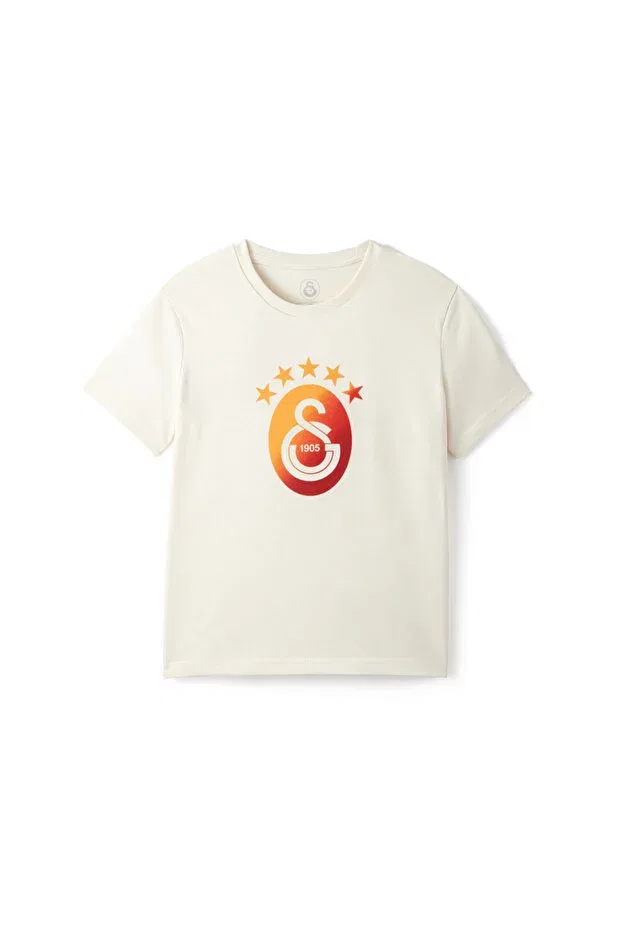 Детская футболка для мальчиков с принтом Galatasaray Gradient 5 Star Kids T-Shirt Gsstore, Ecru — фото 3